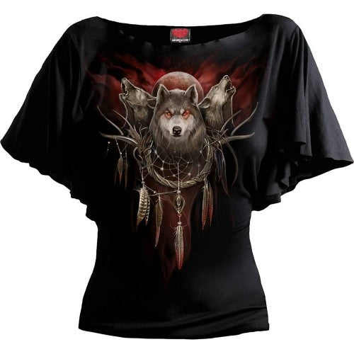 Front - Spiral Direct Womens/Ladies Cry Of The Wolf Batwing Sleeve Top