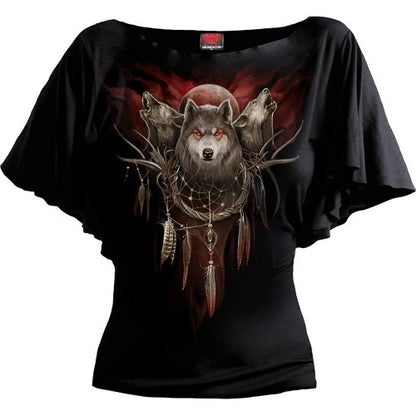 Front - Spiral Direct Womens/Ladies Cry Of The Wolf Batwing Sleeve Top