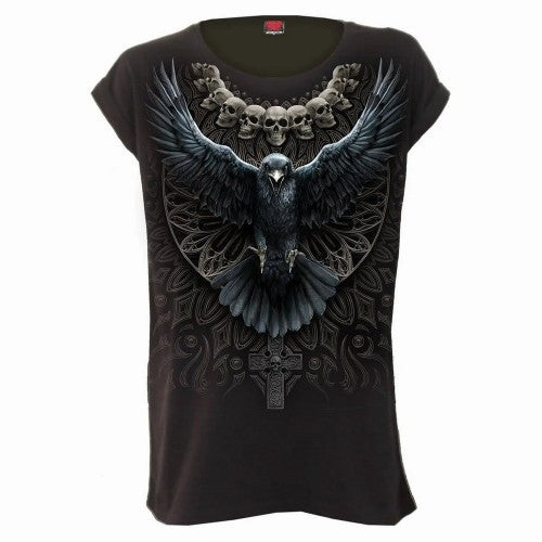 Front - Spiral Direct Womens/Ladies Raven Skull T-Shirt