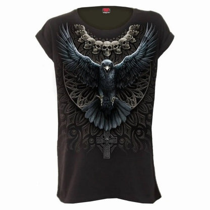 Front - Spiral Direct Womens/Ladies Raven Skull T-Shirt