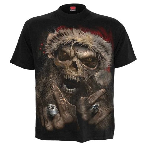 Front - Spiral Direct Unisex Adult Rock Santa T-Shirt