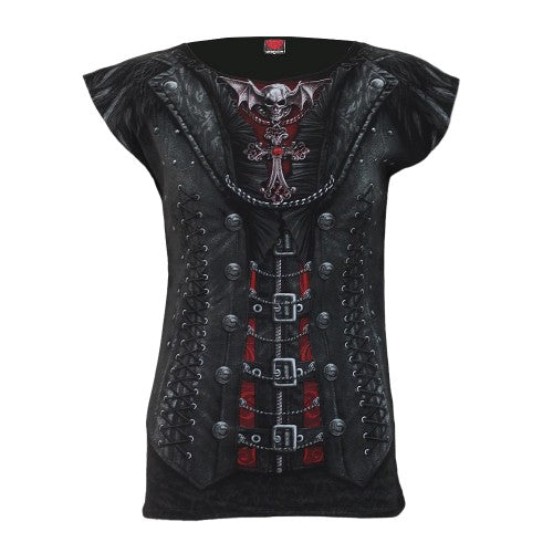 Front - Spiral Direct Womens/Ladies Gothess Wrap Capped Sleeved T-Shirt