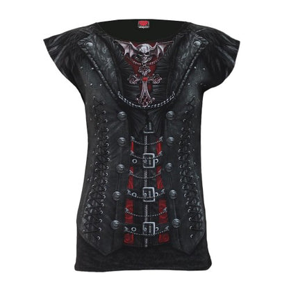 Front - Spiral Direct Womens/Ladies Gothess Wrap Capped Sleeved T-Shirt