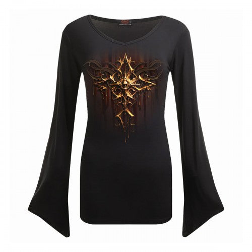 Front - Spiral Direct Womens/Ladies Dripping Gold Long-Sleeved T-Shirt