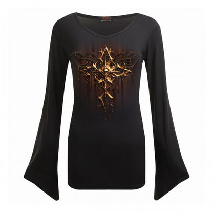Front - Spiral Direct Womens/Ladies Dripping Gold Long-Sleeved T-Shirt