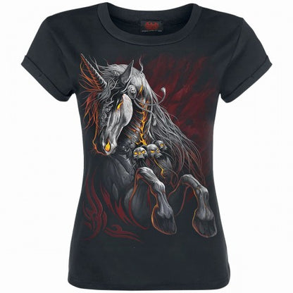 Front - Spiral Direct Girls Infernal Unicorn Capped Sleeved T-Shirt