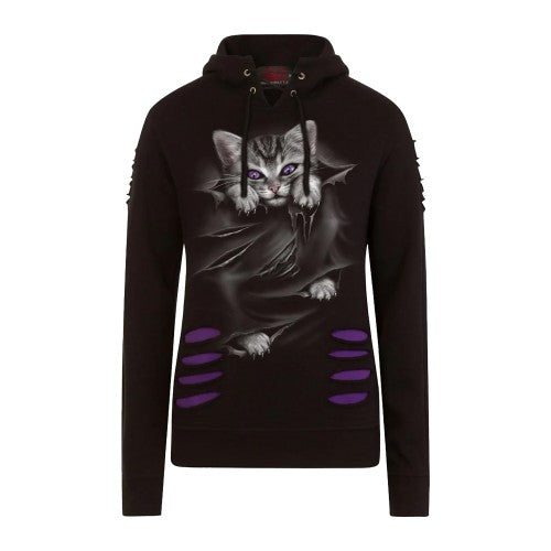 Front - Spiral Direct Womens/Ladies Bright Eyes Ripped Hoodie