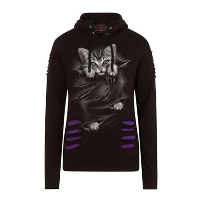 Front - Spiral Direct Womens/Ladies Bright Eyes Ripped Hoodie