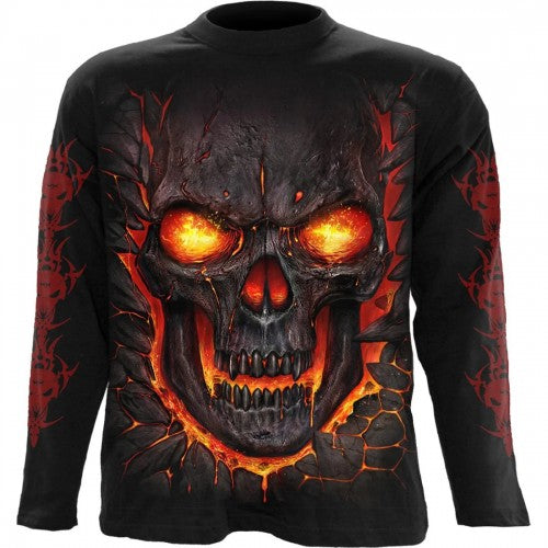 Front - Spiral Direct Unisex Adult Skull Lava Long-Sleeved T-Shirt