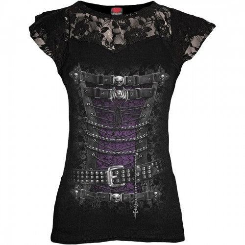 Front - Spiral Direct Womens/Ladies Waisted Corset Capped Sleeved Top