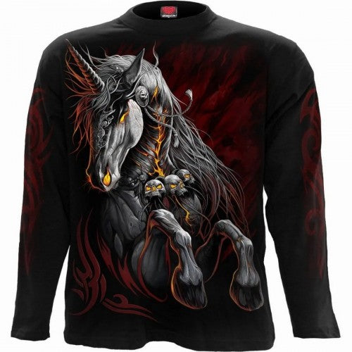 Front - Spiral Direct Unisex Adult Infernal Unicorn Long-Sleeved T-Shirt