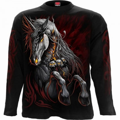 Front - Spiral Direct Unisex Adult Infernal Unicorn Long-Sleeved T-Shirt