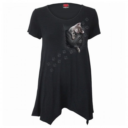 Front - Spiral Direct Womens/Ladies Pocket Kitten Short-Sleeved T-Shirt