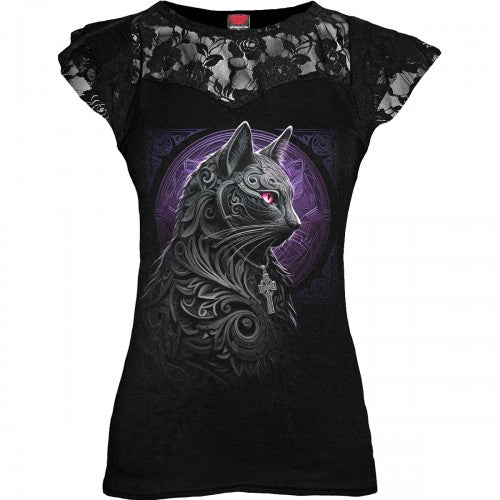 Front - Spiral Direct Womens/Ladies Celtic Whiskers Lace Overlay T-Shirt