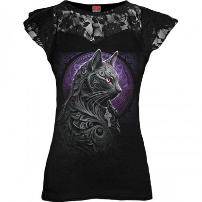 Front - Spiral Direct Womens/Ladies Celtic Whiskers Lace Overlay T-Shirt
