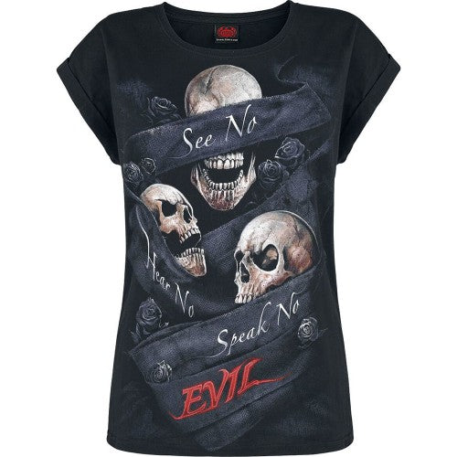 Front - Spiral Direct Womens/Ladies See No Evil Loose Fit Turn Up T-Shirt