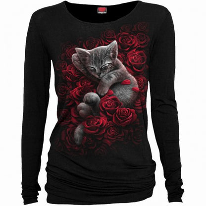 Front - Spiral Direct Womens/Ladies Bed Of Roses Baggy Long-Sleeved T-Shirt