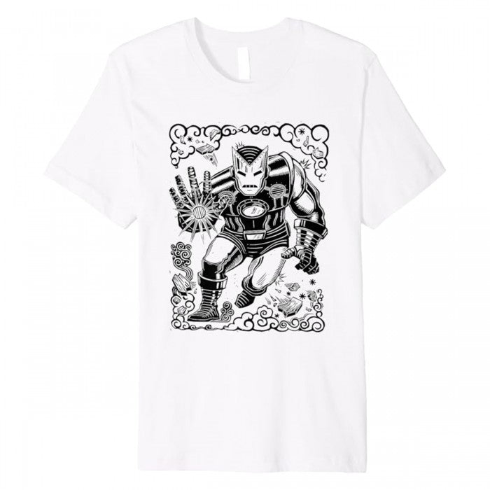 Front - Iron Man Unisex Adult Linocut T-Shirt