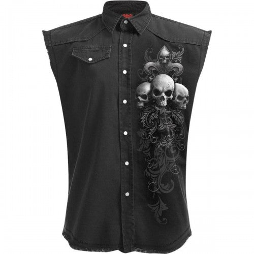 Front - Spiral Direct Unisex Adult Skull Scroll Denim Sleeveless Shirt