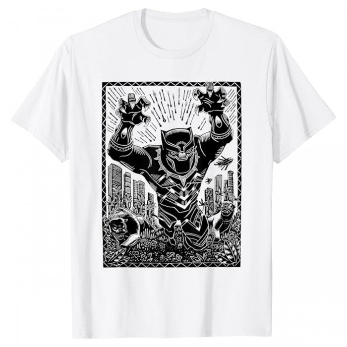 Front - Black Panther Unisex Adult Linocut T-Shirt