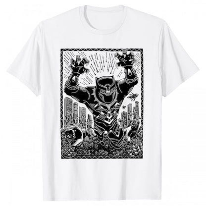 Front - Black Panther Unisex Adult Linocut T-Shirt