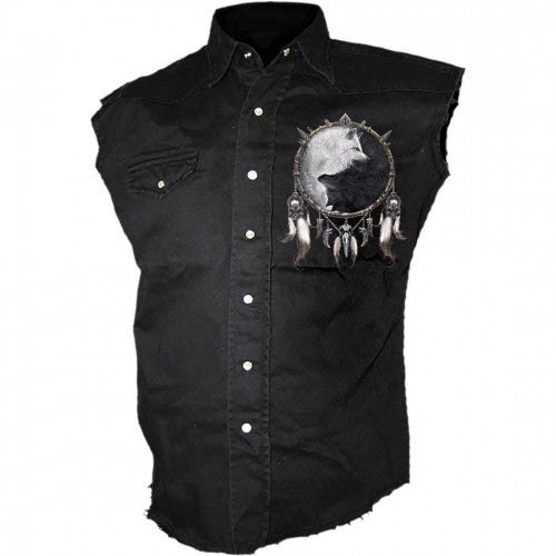Front - Spiral Direct Unisex Adult Wolf Chi Stone Wash Sleeveless Shirt