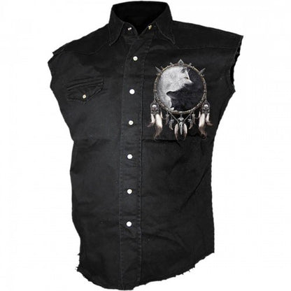 Front - Spiral Direct Unisex Adult Wolf Chi Stone Wash Sleeveless Shirt