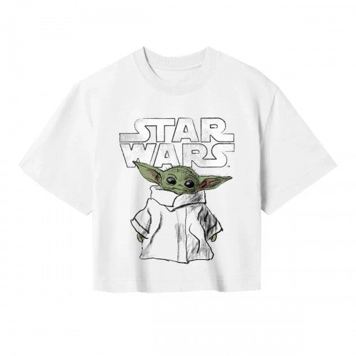 Front - Star Wars: The Mandalorian Womens/Ladies Sketch Crop T-Shirt