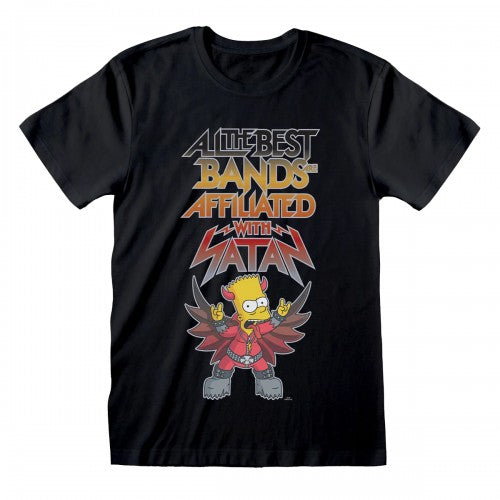 Front - The Simpsons Unisex Adult Bands With Satan T-Shirt