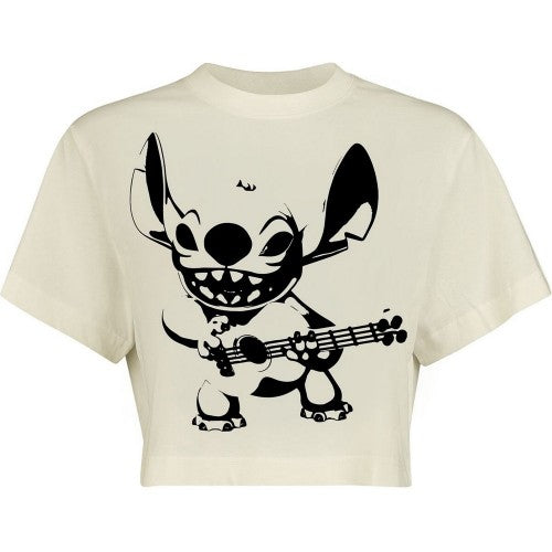 Front - Lilo & Stitch Womens/Ladies Guitar Crop T-Shirt