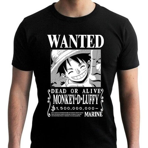Black-Black - Front - One Piece Unisex Adult Luffy Wanted Poster T-Shirt