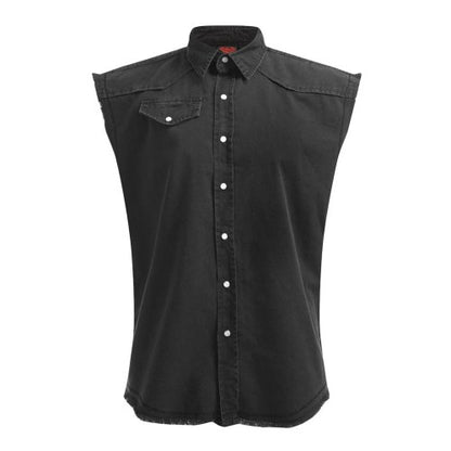 Front - Spiral Direct Mens Worker Stonewashed Sleeveless Shirt
