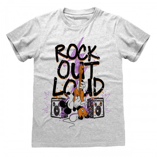 Front - Disney Unisex Adult Rock Out Loud Mickey T-Shirt