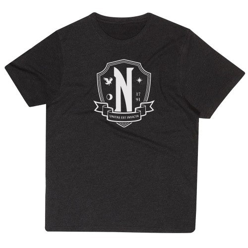 Front - Wednesday Unisex Adult Nevermore Emblem T-Shirt