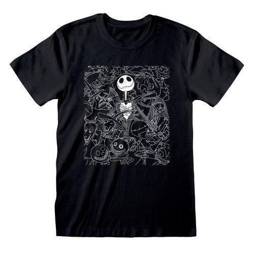 Front - Nightmare Before Christmas Unisex Adult Outline T-Shirt