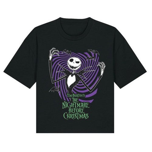 Front - Nightmare Before Christmas Womens/Ladies Spiral Cropped T-Shirt