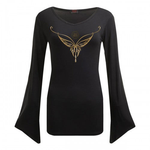 Front - Spiral Womens/Ladies Elven Necklace The Lord Of The Rings Goth Sleeve T-Shirt