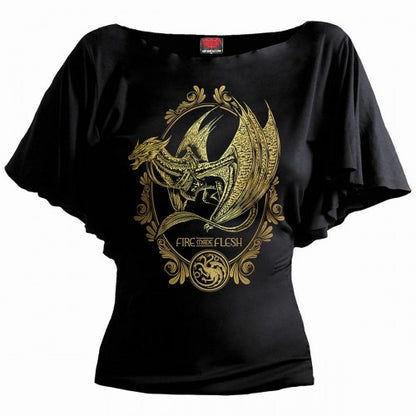 Front - Spiral Direct Womens/Ladies Lotr Frodo Leaf Boat Neck Batwing Sleeve Top