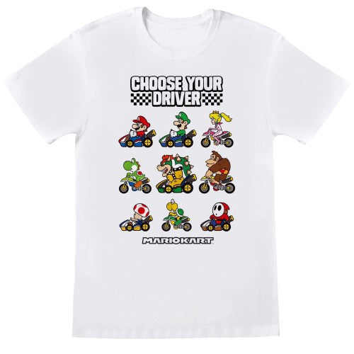 Front - Super Mario Unisex Adult Choose Your Driver T-Shirt