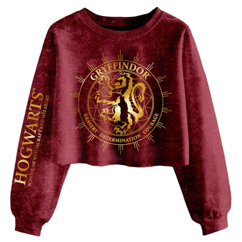 Front - Harry Potter Womens/Ladies Gryffindor Constellation Acid Wash Crop Sweatshirt
