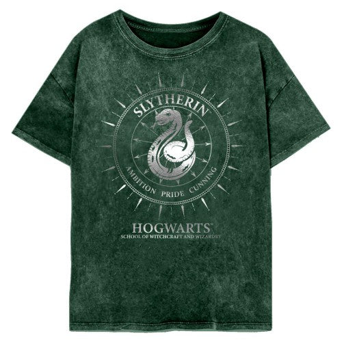 Front - Harry Potter Womens/Ladies Slytherin Constellations Acid Wash T-Shirt