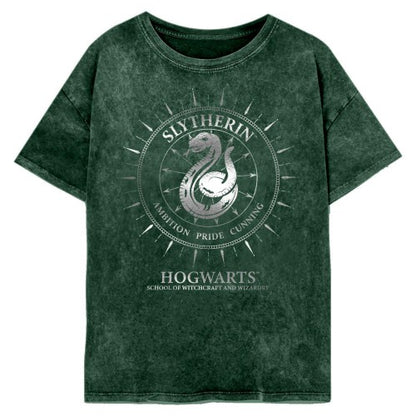 Front - Harry Potter Womens/Ladies Slytherin Constellations Acid Wash T-Shirt