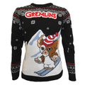 Front - Gremlins Unisex Adult Skiing Gizmo Knitted Christmas Jumper