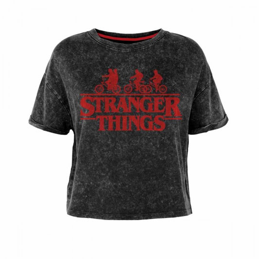 Front - Stranger Things Womens/Ladies Acid Wash Crop Top