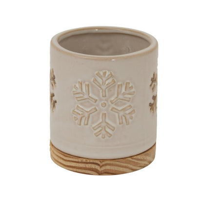 Front - Hill Interiors Ceramic Snowflake Christmas Candle Holder