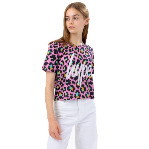 Front - Hype Girls Disco Leopard Print Crop Top