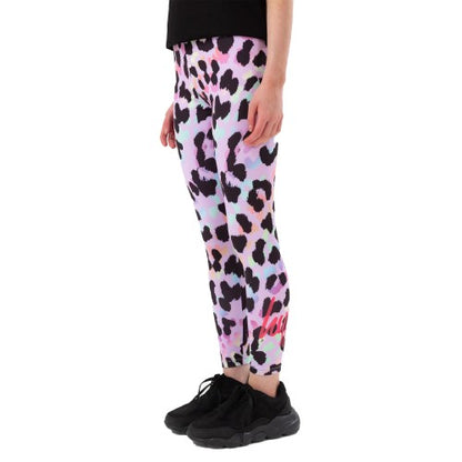 Front - Hype Girls Rainbow Leopard Glitter Script Leggings