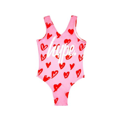 Front - Hype Girls Scribble Heart One Piece Swimsuit