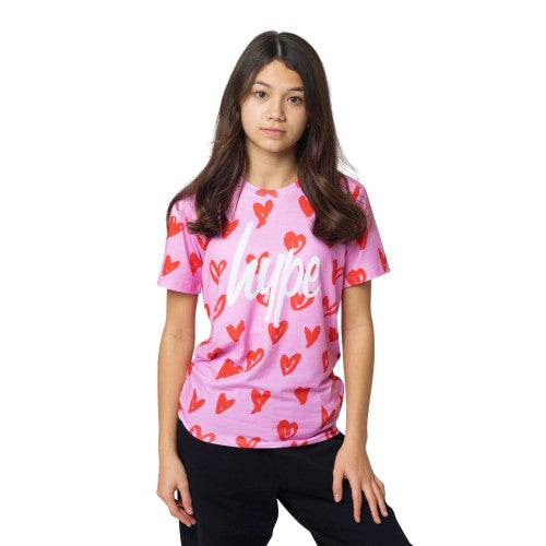 Front - Hype Girls Scribble Hearts T-Shirt