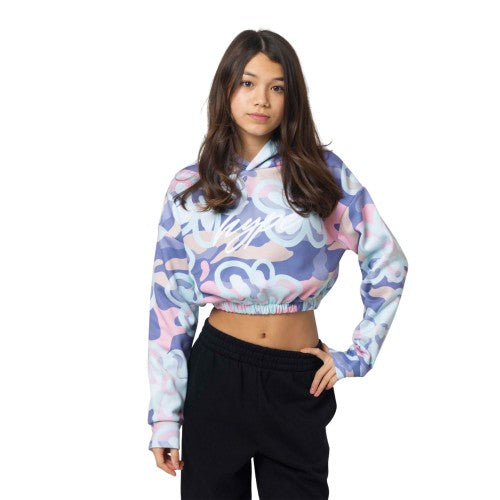 Front - Hype Girls Camo Floral Crop Hoodie